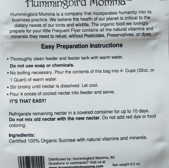 FOUR packs of Hummingbird Momma's organic hummingbird food - Picture 2 of 2